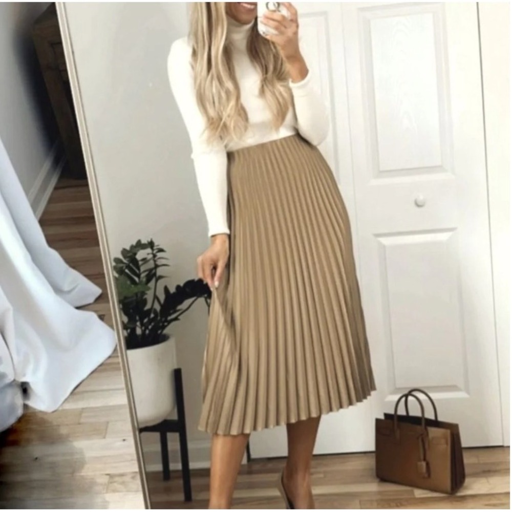 J.Crew Gwyneth Pleated Slip Skirt Midi Tan Small BN757 Sunburst Pleats Neutral S